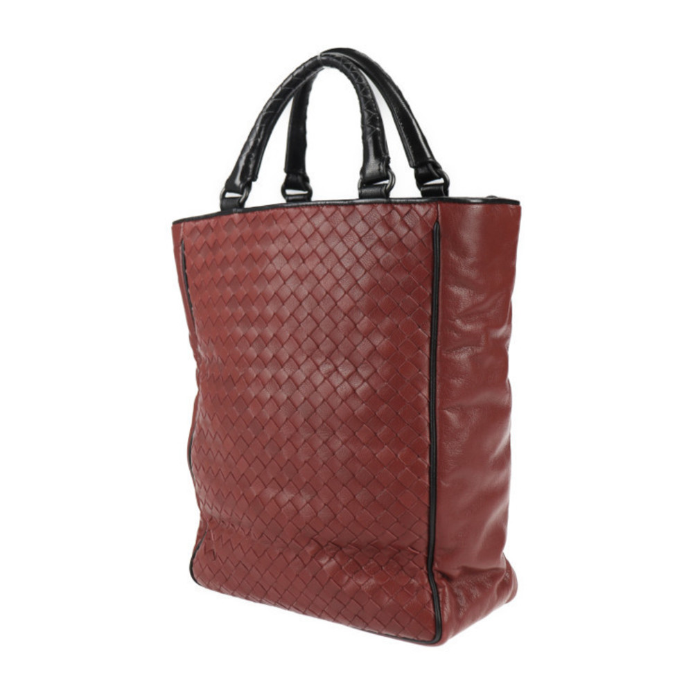 Bottega Veneta Maroon Intrecciato Leather Handbag